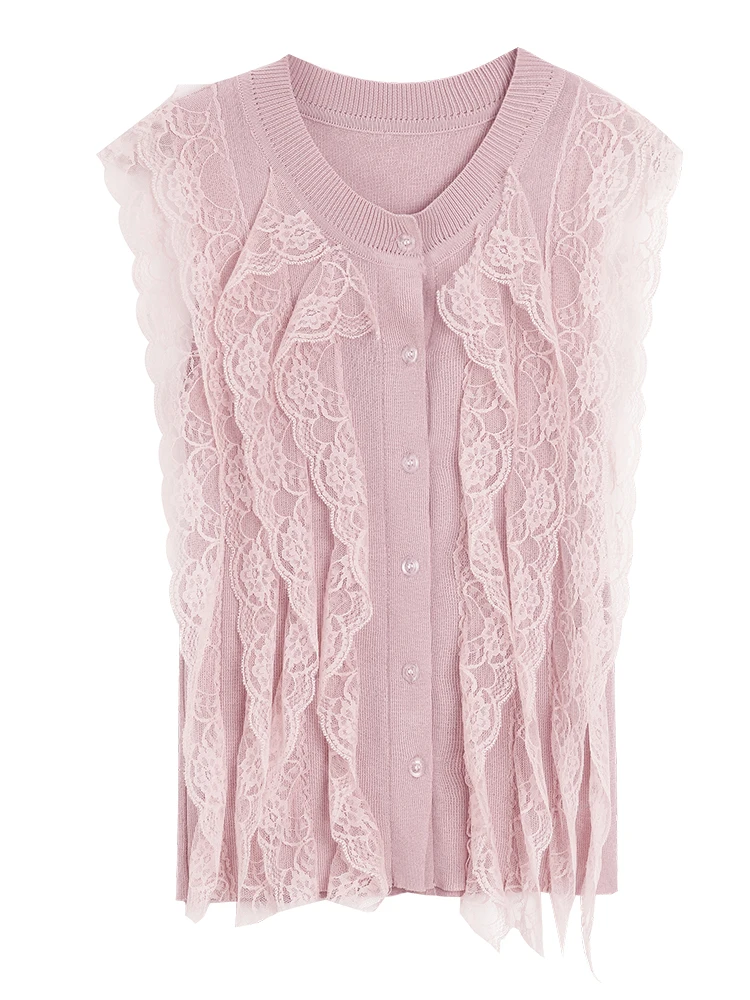 New Fashion Summer Hollow Out Ice Silk Vest Women OL Sleeveless Knitted T-Shirt O-Neck Patchwork Lace Tops Tees G183 | Женская одежда