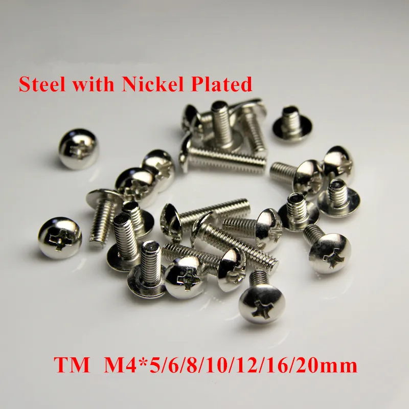 

100pcs TM M4*5/6/8/10/12/16/20mm Phillips Truss Head Machine Screws Large Pan Cross Recessed Mushroom Screw Steel with Nickel