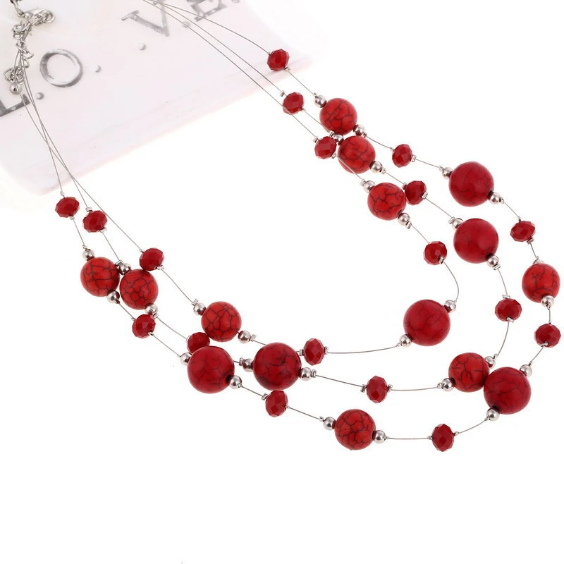 Новинка 2017 3 ряда граненое красное хрустальное ожерелье бусы ювелирные изделия