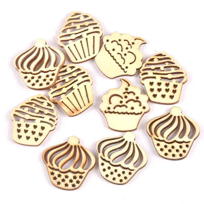 

50pcs Natural mix hollow out Cake pattern wooden Scrapbooking Carft for Home decoration diy Handmade 25x28mm MT1779