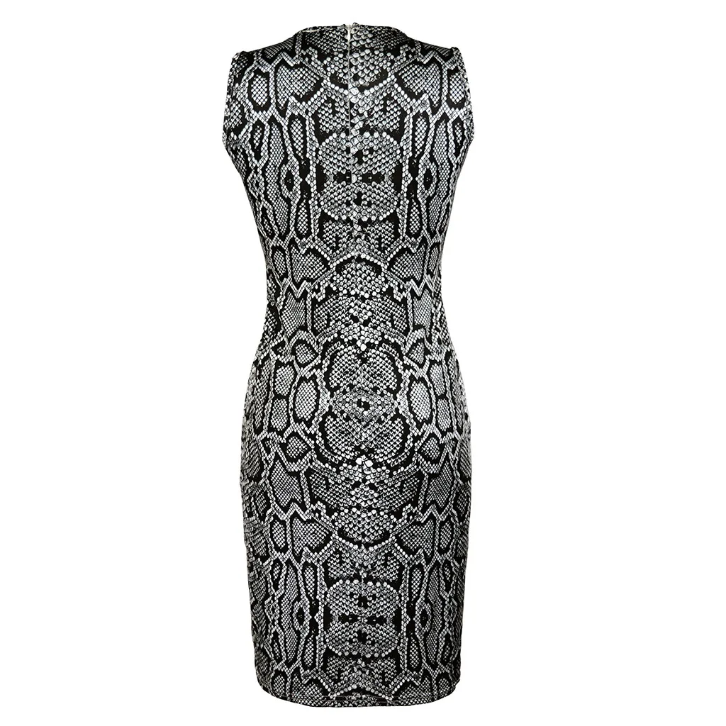 

Women's Ladies Sexy Serpentine Print Sleeveless Mini Dress Summer Dress,vestidos ,robe femme