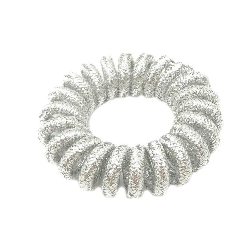 

5 Pcs/Lot Telephone Wire Line Cord Traceless Silver Wrap Cloth Ring Gum Elastic Band Girl's Hair Scrunchy Size 3.5CM