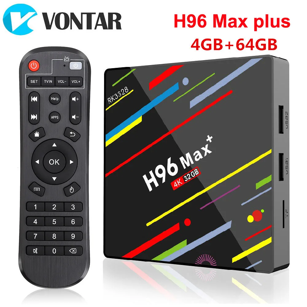 H96 Max Plus Android 9 0 Смарт ТВ приставка RK3328 4 ГБ 64 2 4G 5 8G двухъядерный процессор Wi Fi H.265 4K +