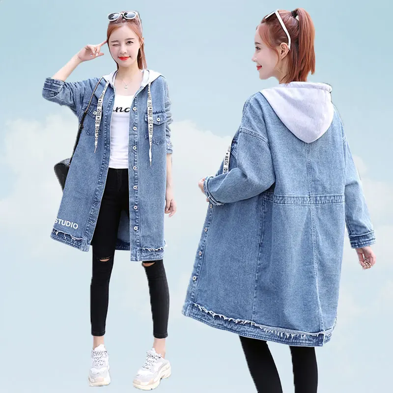 Женские джинсовые куртки средней длины 2019 Осенняя свободная однобортная верхняя