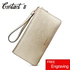 Женский клатч, большой двойной кошелек на молнии с держателем для карт, гладкий кошелек из воловьей кожи для мобильного телефона, съемный ремешок на запястье