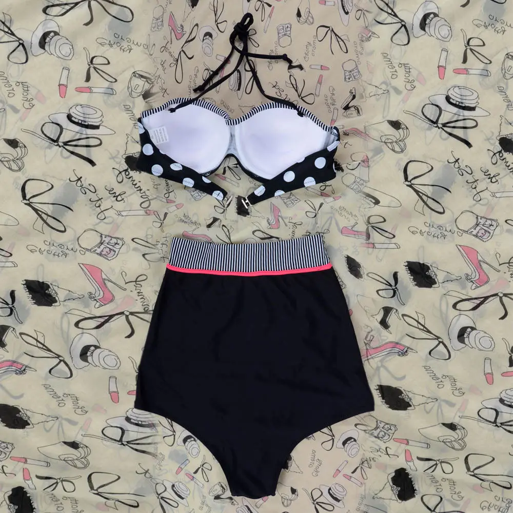 2 шт. Для женщин сексуальный купальник с эффектом пуш ап Высокая талия в горошек