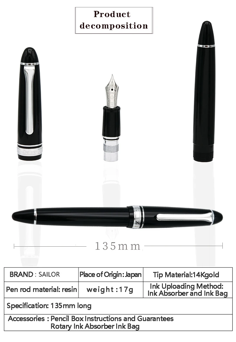 SAILOR Writing Torpedo 14K золотая ручка, черное серебро письмо, бизнес гибкая ручка, чернильная ручка 11-1029 Рисование и обучение подарок