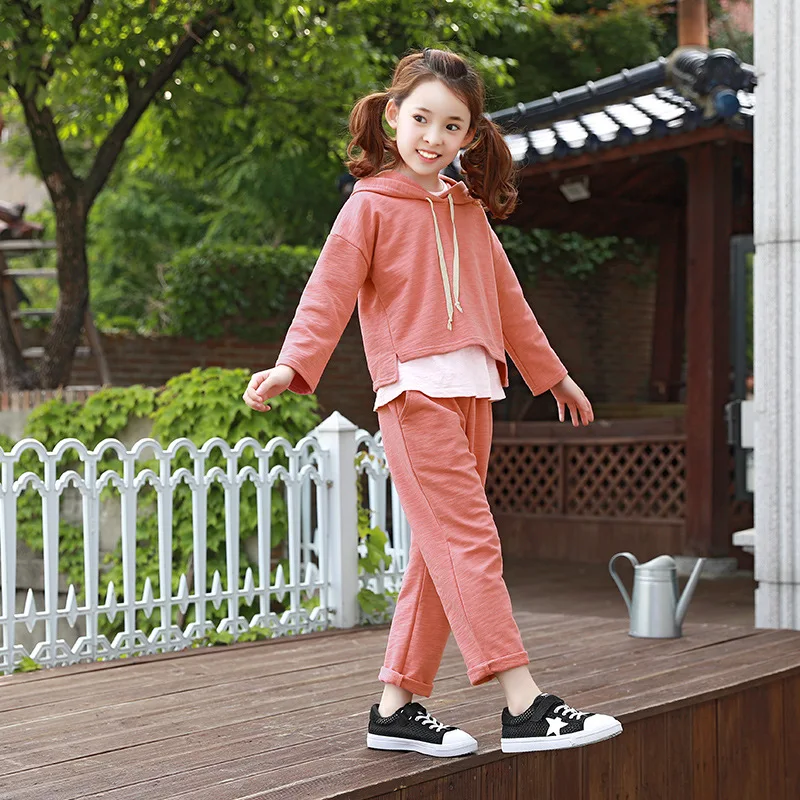 Хлопковые комплекты одежды для девочек-подростков спортивные костюмы маленьких