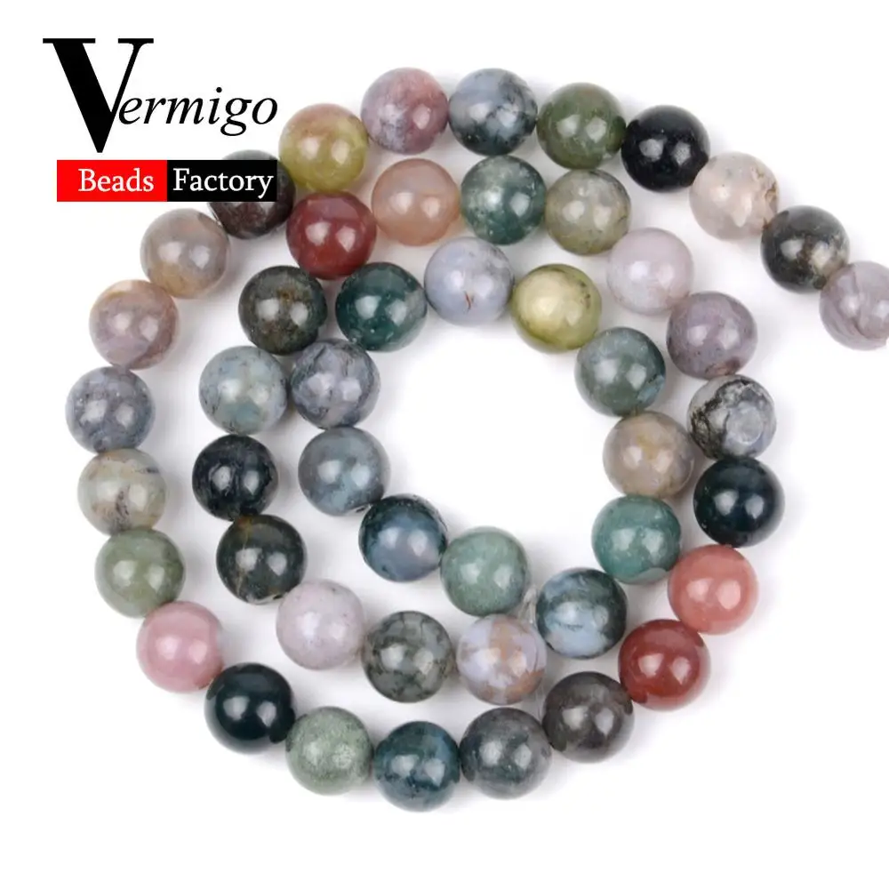Indian Agate Натуральный микс драгоценных камней, Агаты, минералы, бусины, аметисты, лазурит, круглые бусины для браслета, изготовления ювелирных изделий, 4-12 мм, сделай сам - Цвет: Indian Agate