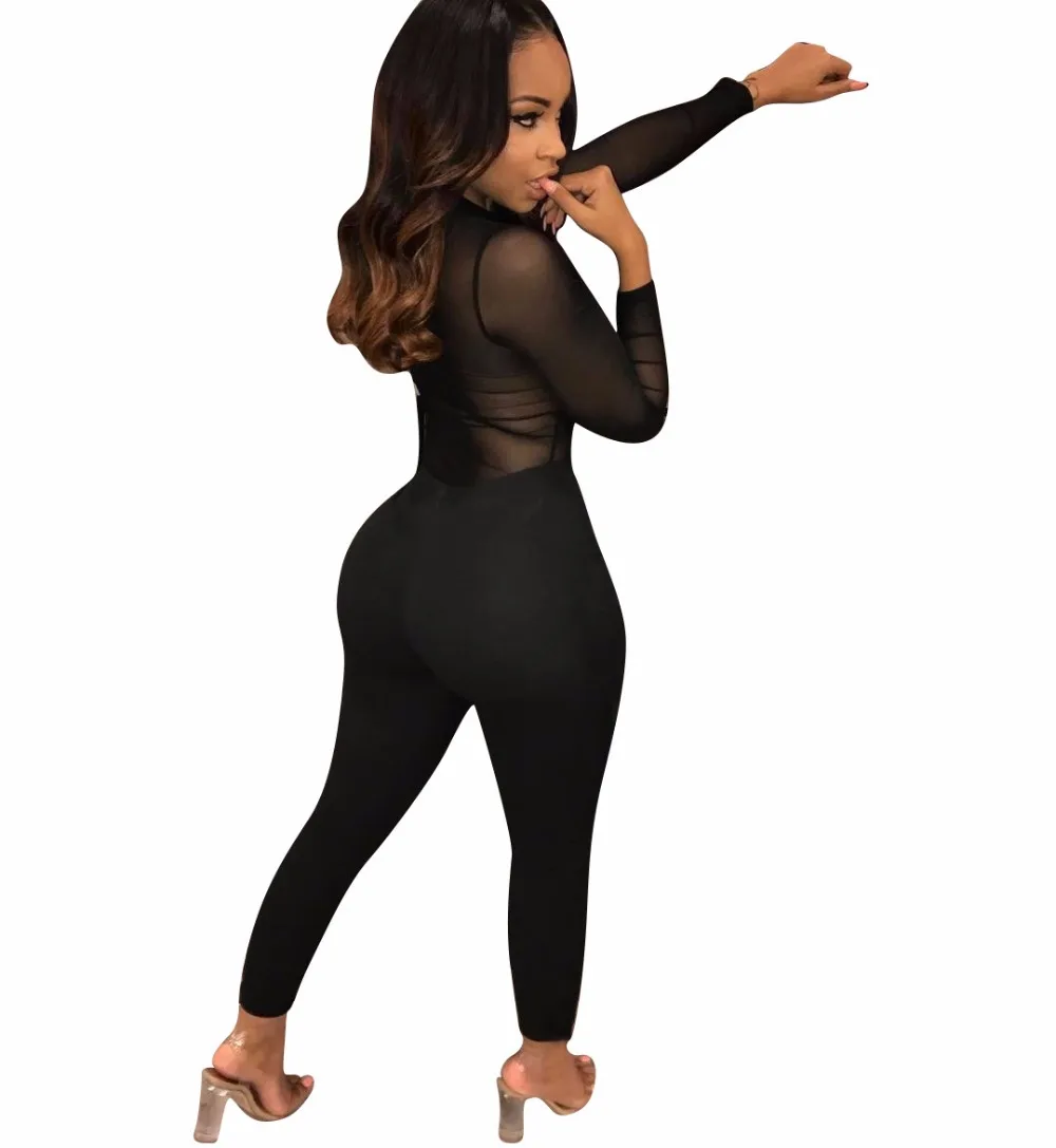 

Sexy Mesh See Through Women Full Sleeve Women Bodysuits Hot Jumpsuits