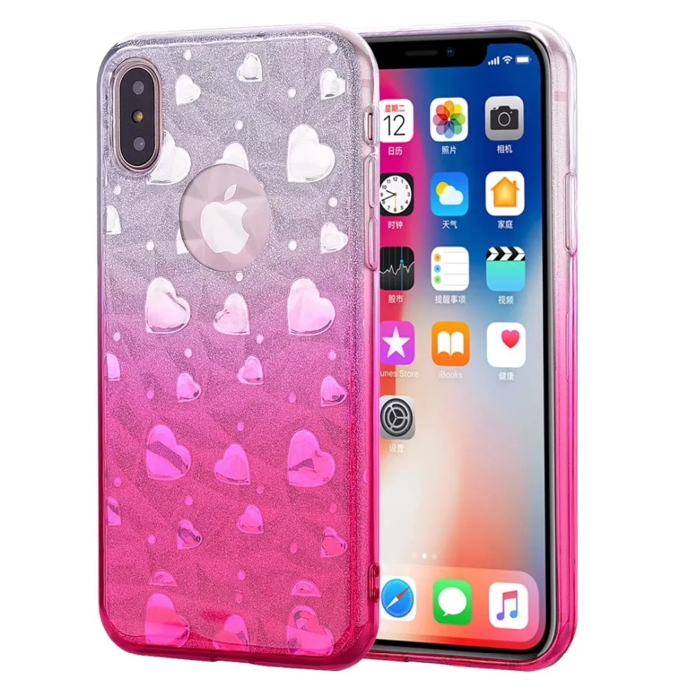 Чехол для телефона iPhone X s цветной градиентный чехол с сердцем из ТПУ 2 в 1