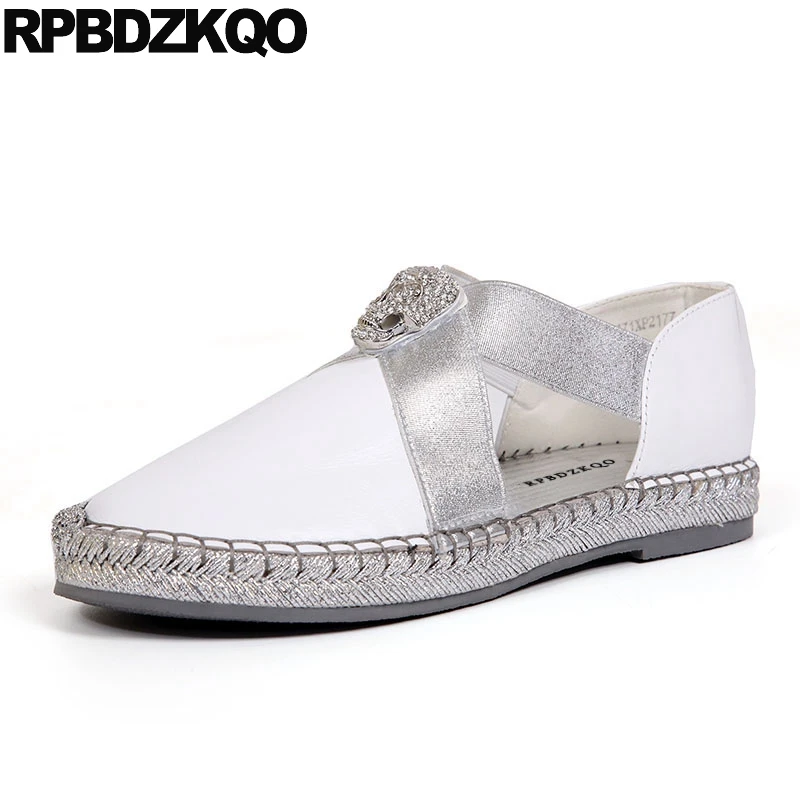 

China Breathable Metal White Ladies Beautiful Flats Shoes Diamond Crystal Brand Slip On Rhinestone Chic Women Metallic Chinese
