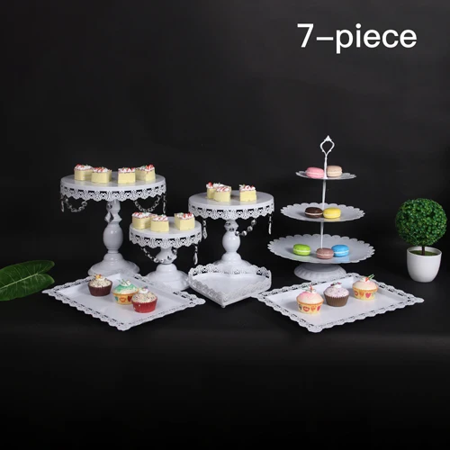 white 7pcs Белое золото со стразами и жемчугом; металлическая, для подставки для пирожных кекс сервировка десерта держатель вечерние свадебные украшения стола для банкета - Цвет: white 7pcs