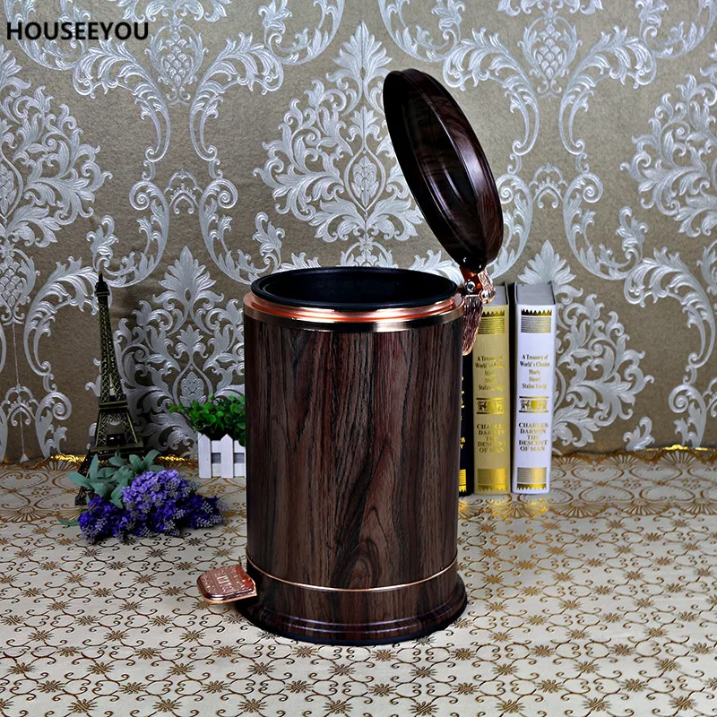 Роскошное мусорное ведро из нержавеющей стали металлическая мусорная корзина с красным деревянным узором