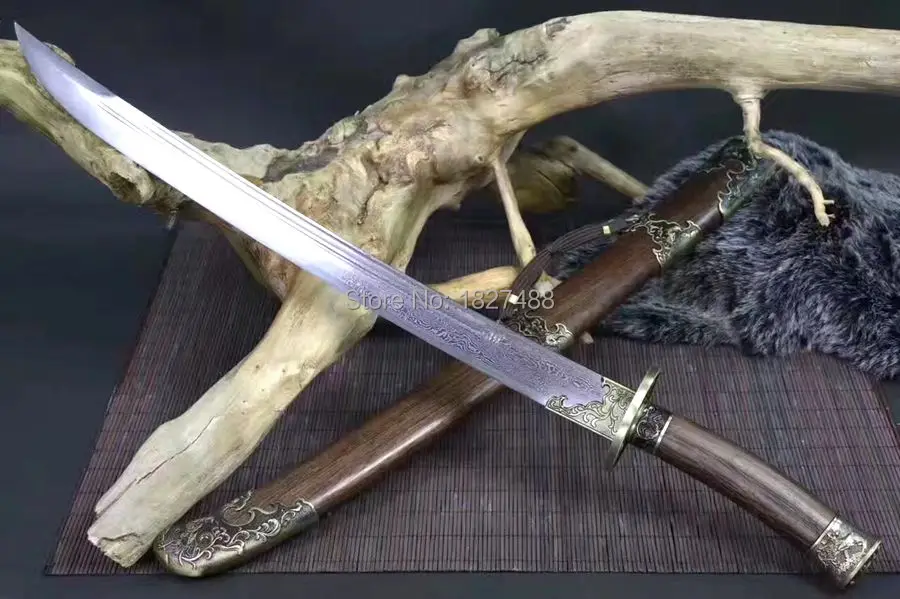 Бамбуковый китайский нож WuShu Da Dao очень острый из дамасской стали готов к сражению