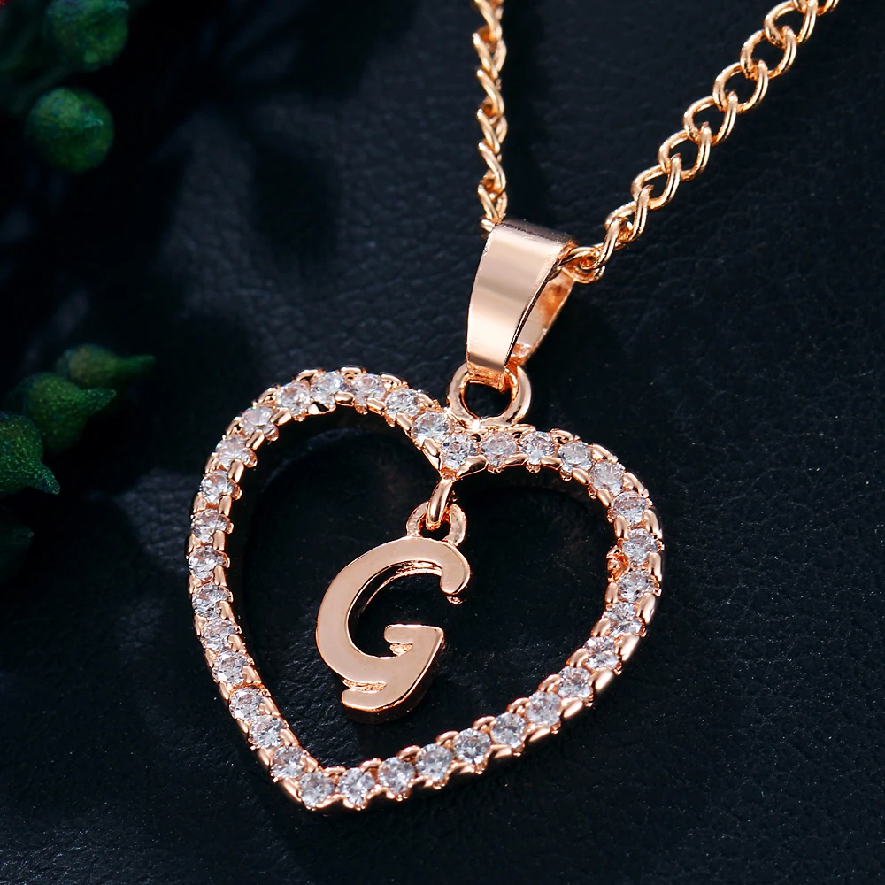 IF ME Capital Initial Letter G Heart Crystal CZ Women Charms Statement Necklaces &amp Pendants Gold Silver Color Jewelry Birth Gift |