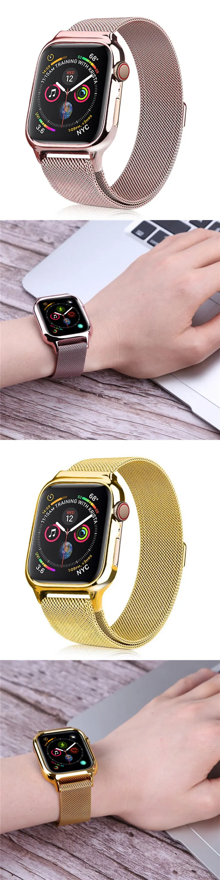 Защитный чехол+ металлический ремешок для apple watch Band 44 мм 40 мм iwatch series 5/4 Миланская петля браслет и крышка аксессуары