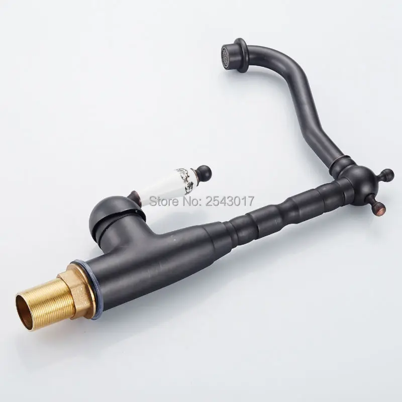 Роскошный и элегантный смеситель для раковины черная отделка поворотный излив с