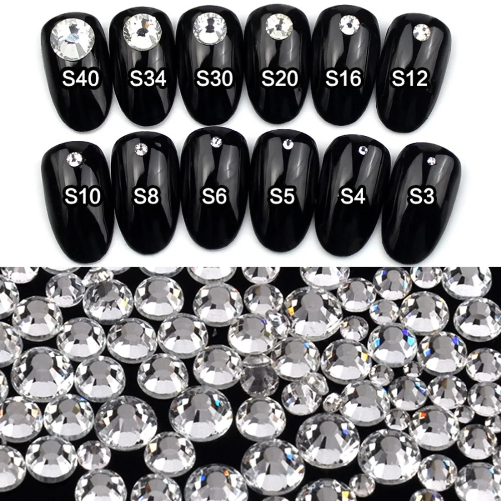 Biutee 1440 шт. хрустальные стразы для ногтей Crystal AB SS3-SS30 стразы для маникюра цвета+АВ стразы стекло для ногтей