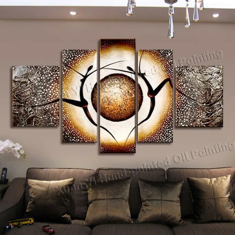 5 панельных холщовых картин Ручная роспись Абстрактная танцор картина маслом