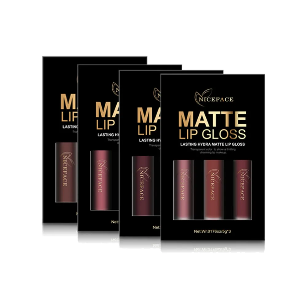 Набор из 3 матовых жидких помад для макияжа Женская губная помада матовый блеск