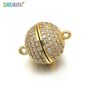 Круглые магнитные застежки с фианитами, 12 мм, латунь, аксессуары для бижутерии, отверстие: 1,2 мм, Модель: VK24