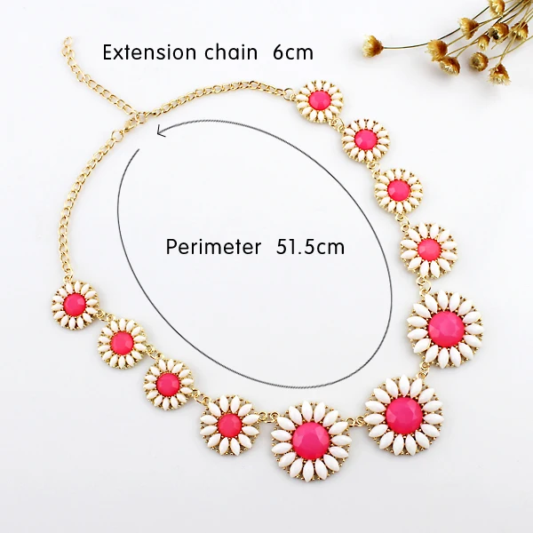 Мода Макси Цепочки и ожерелья Золото Цвет цепь с белый розовый цвет цветочным