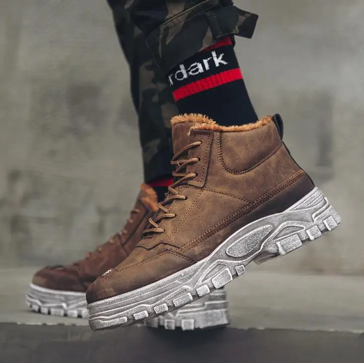 Новые мужские ботинки 2019 г. Теплые зимние на меху рабочая обувь мужская модные