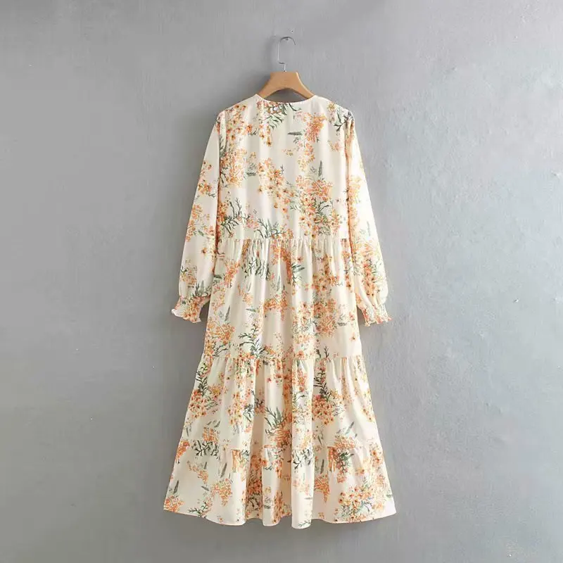 2019 с принтом Свободные длинное платье женское элегантное рукавами фонариками