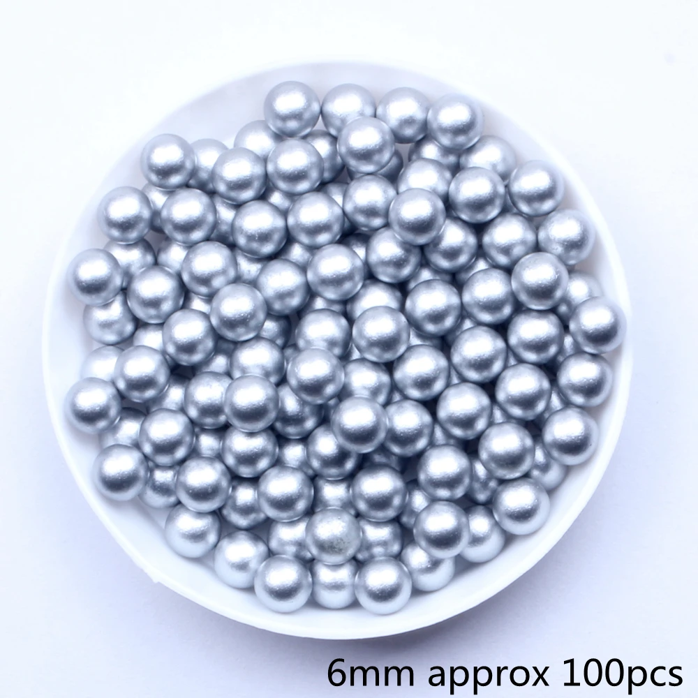 Matte Silver 6mm 100 Круглые Бусины матовое золото матовое серебро 5 6 8 мм Классический полимерный жемчужины без отверстия имитация стразы используется для творчество, рукоделие, Декор - Цвет: Matte Silver 6mm 100