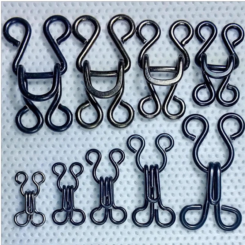 Wholesale100pairs/лот 0/1/2# металлический крюк глаз+ юбка-брюки; на возраст Размер на бюстгальтер нижнее бельё для девочек маленькая крючки серебро/черный металл черного цвета отлетает на одним нажатием кнопки
