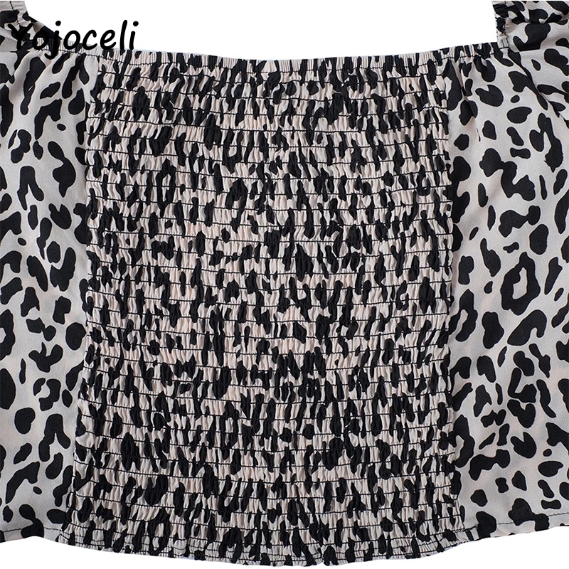 Yojocel 2018 trendy leopard blouses shirt women long sleeve square neck cropped tops streetwear puff female blusas |