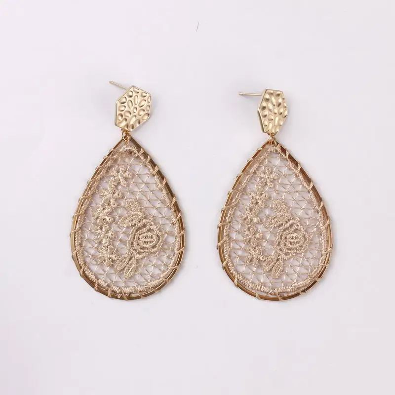 E5786 Brown ZWPON, модные серьги-капли с машинной вышивкой, кружевами и цветочной вышивкой для женщин, серьги-шестигранники, ювелирные изделия - Окраска металла: E5786 Brown
