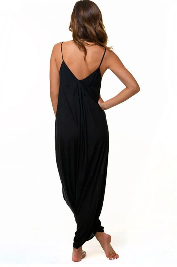 Deep V-neck Sexy Suspenders Loose Jumpsuits & Rompers Beach Leisure Backless Wide Leg Pants A-106