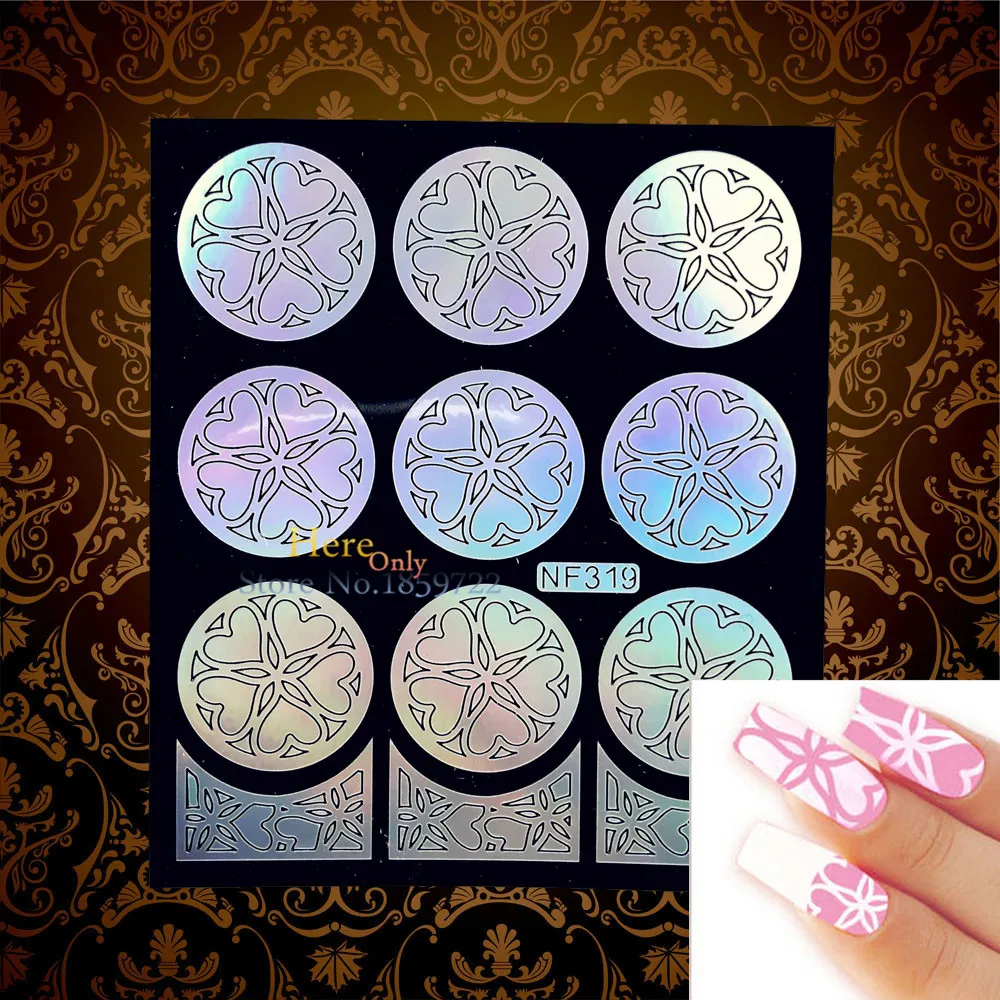 Трафарет для дизайна ногтей HWNF319 белая наклейка с вырезами полные наклейки