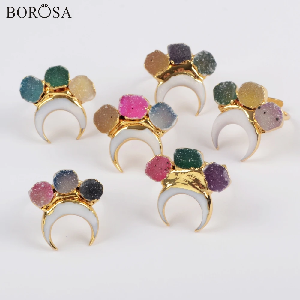 BOROSA дизайн 5 шт. Высокое качество позолота Рог форма Белый Радуга кулон агат Друза