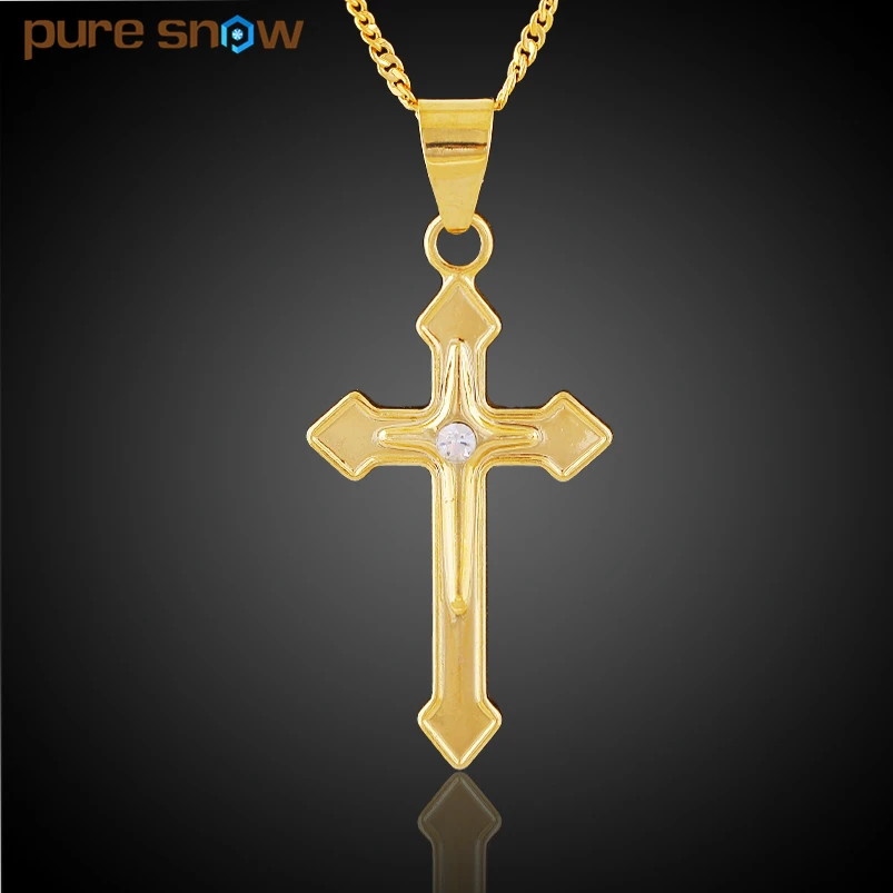 Pure Snow Latin Cross Pendant Trendy Cubic Zirconia Gold Color Wholesale Crystal Pendants For Women/Men Jewelry | Украшения и