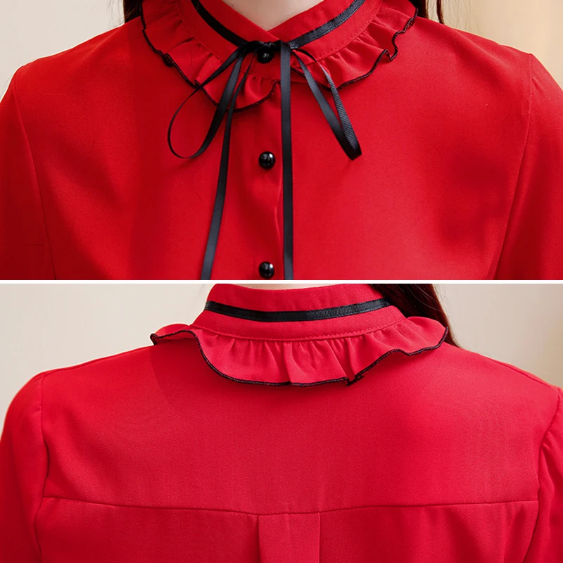 2019 spring new fashion women chiffon blouse long-sleeved lady shirt Korean casual loose shirts |