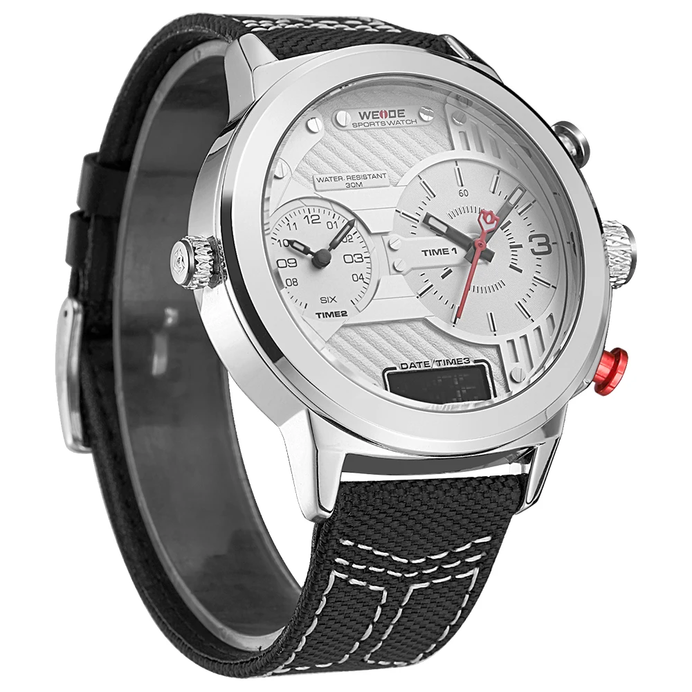 Бренд класса люкс WEIDE genuin Нейлон Белый Круглый Большой кварцевые часы с
