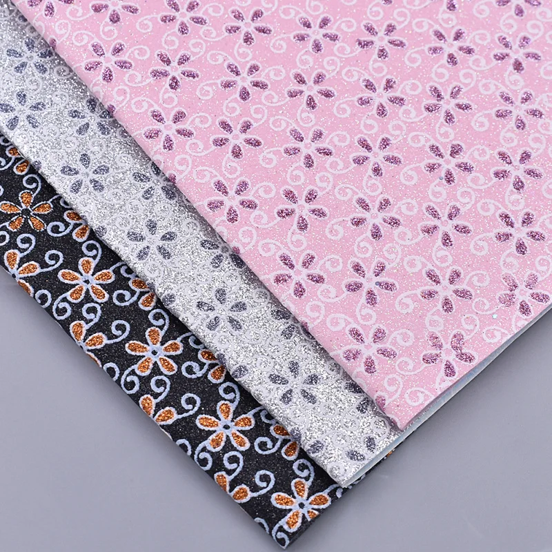 A4 21x29cm Flower Pattern Glitter Synthetic Leather Fabric For Bows Bags Sewing Craft DIY Decoration | Дом и сад