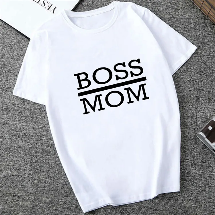 Эффектная футболка с надписью «Boss Dad and Boss Mom», женская одежда, модные Забавные футболки с надписью «Мама, жена, феминистка» - Цвет: XWT0533-white