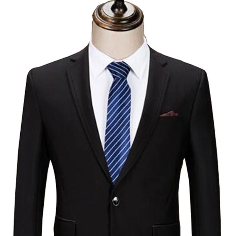 Черный Бизнес Slim Fit Мужские костюмы с зубчатым лацканом формальный стиль