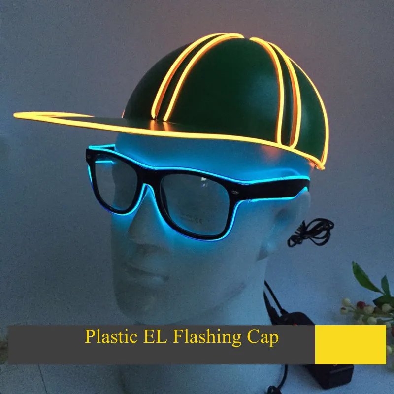 

EL Flashing Baseball Cap Plastic Hat for kids Women Men Glow In The Dark Flashing EL Wire Led CAP Luminous Party Decorative