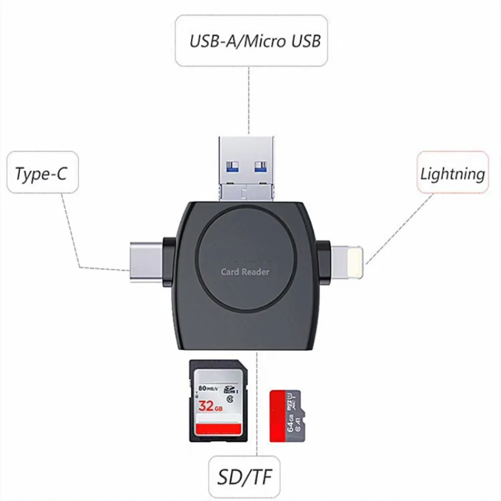 4 в 1 TF/MicroSD карты высокого Скорость OTG картридер Micro Тип usb C для телефона Android и iPhone