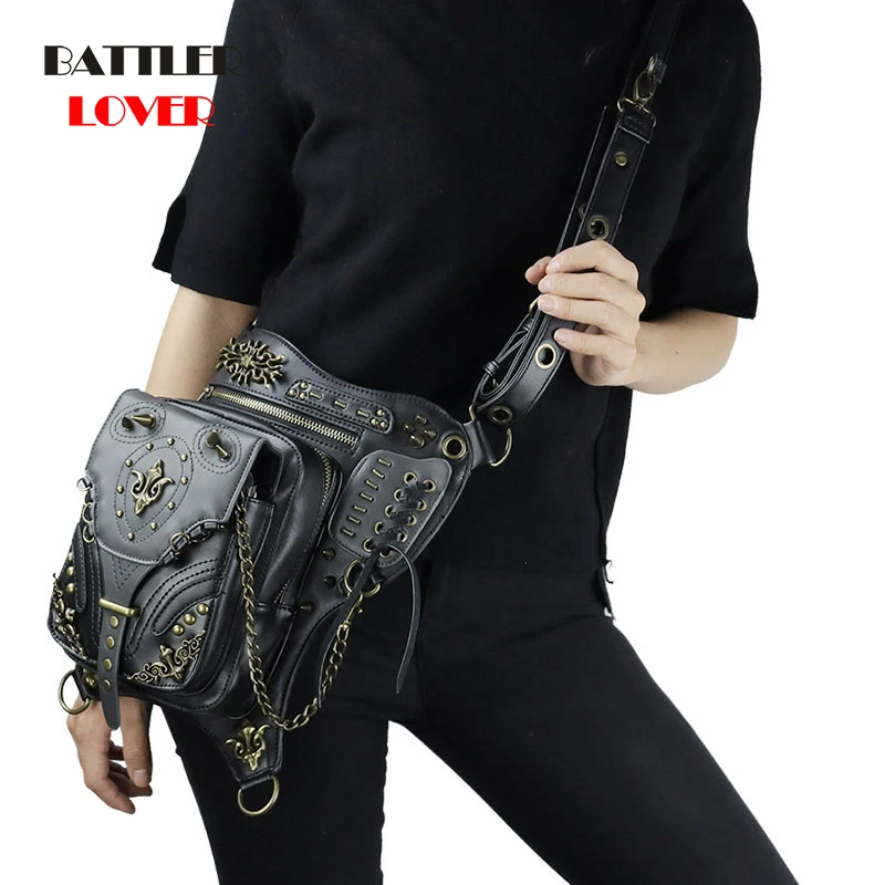 Кожаная сумка мессенджер в стиле стимпанк для мужчин и женщин заклепки
