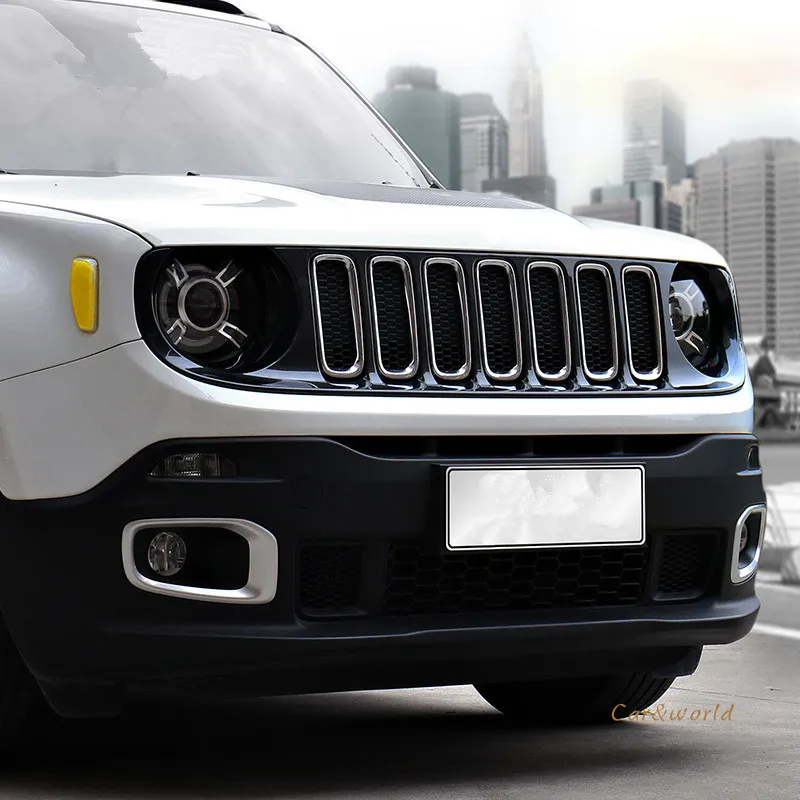 Для Jeep Renegade 2015 2016 2017 ABS Хромированная передняя решетка гриль комплект крышка