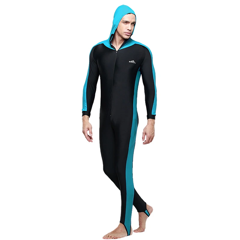 Men Sky-Blue SBART UPF 50+ лайкра цельный Рашгард С Капюшоном Водолазный костюм анти УФ с длинным рукавом Купальники для серфинга костюм для мужчин и женщин Защита от солнца - Цвет: Men Sky-Blue