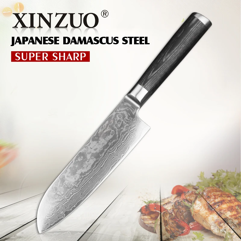 XINZUO 7 ''нож Santoku 67 слой Китай Дамаск из нержавеющей стали кухонный нож барбекю