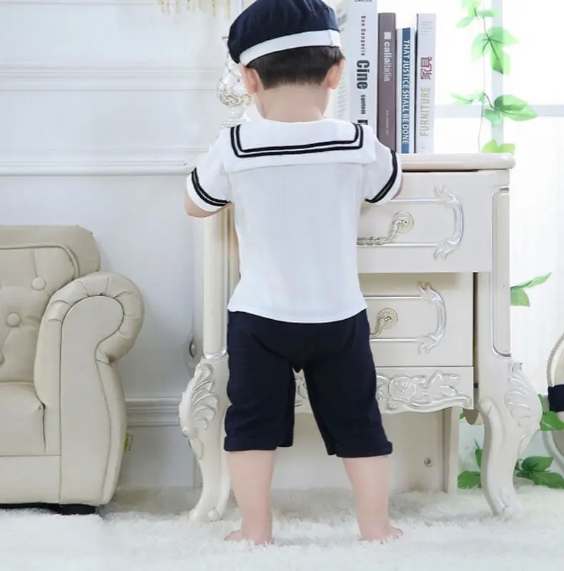 2PCS Toddler Boy Jumpsuits 0M-24m Newborn Baby Sailor Playsuit Outfit Set Romper Clothes+Hat |