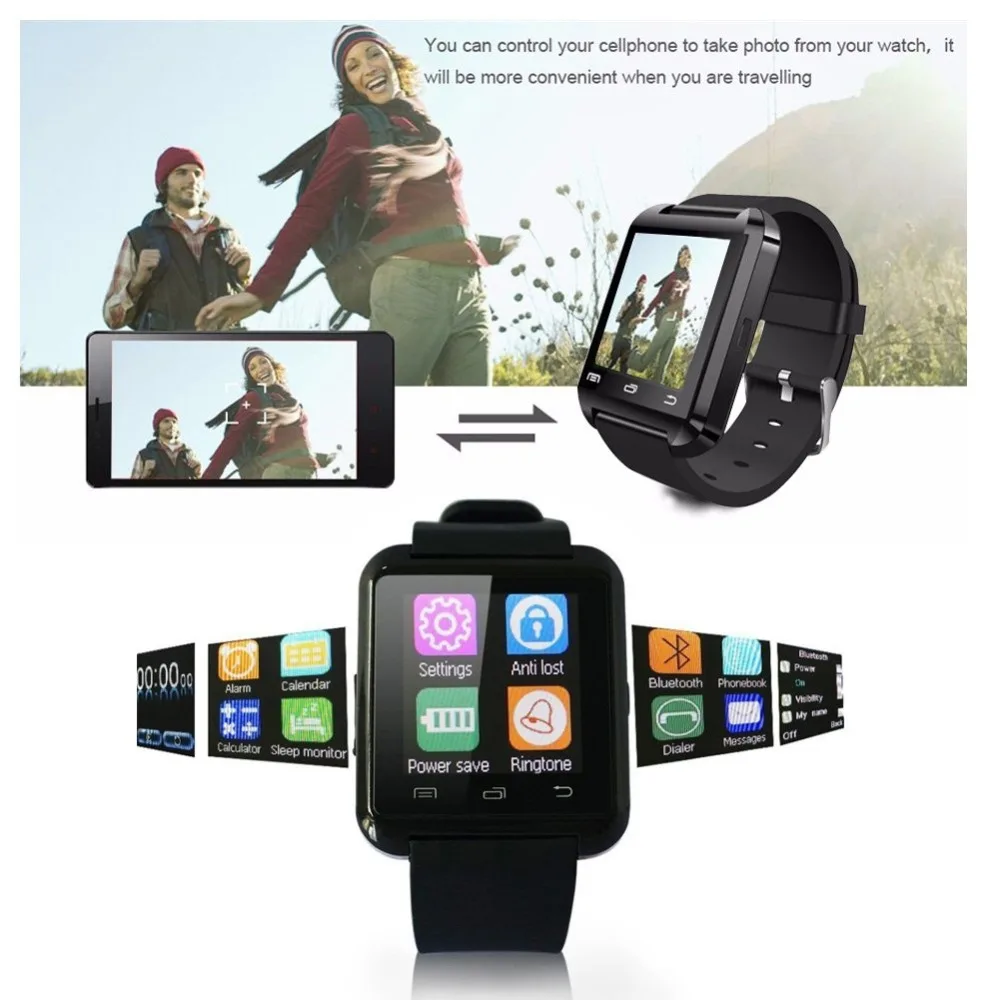 Смарт часы с Bluetooth U8 наручные цифровые спортивные для IOS Android samsung телефон носимая